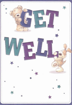 There's an immediate sense of gentle assurance in this get well card, whose charming illustration spotlights a cuddly teddy grasping the top of 'GET' and a playful puppy nuzzling beneath 'WELL.' Both characters emanate affection and hope, their rounded forms and expressive features thoughtfully drawn-much like a florist from Osidge composing each bouquet with intention along leafy Ashurst Road. The rich, contrasting hues of deep purple and teal in the hand-painted letters invite a sense of magic reminiscent of a fresh, dewy morning on Osidge Green. Scattered stars accentuate the scene, sprinkling in a hopeful air and hinting at unlimited possibility and new beginnings. The white background underscores feelings of healing and renewal, essential qualities echoed in every arrangement delivered by Flower Delivery Osidge. This artful design, like a caring bouquet, is meant to lighten difficult days and bring a ray of optimism straight to a neighbor's doorstep in Osidge.